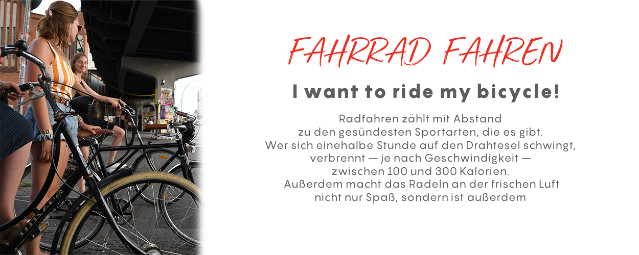 People with bicycles in an urban setting with text about cycling.