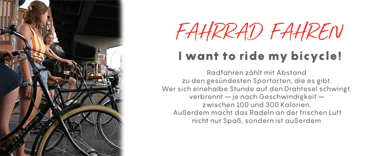 People with bicycles in an urban setting with text about cycling.